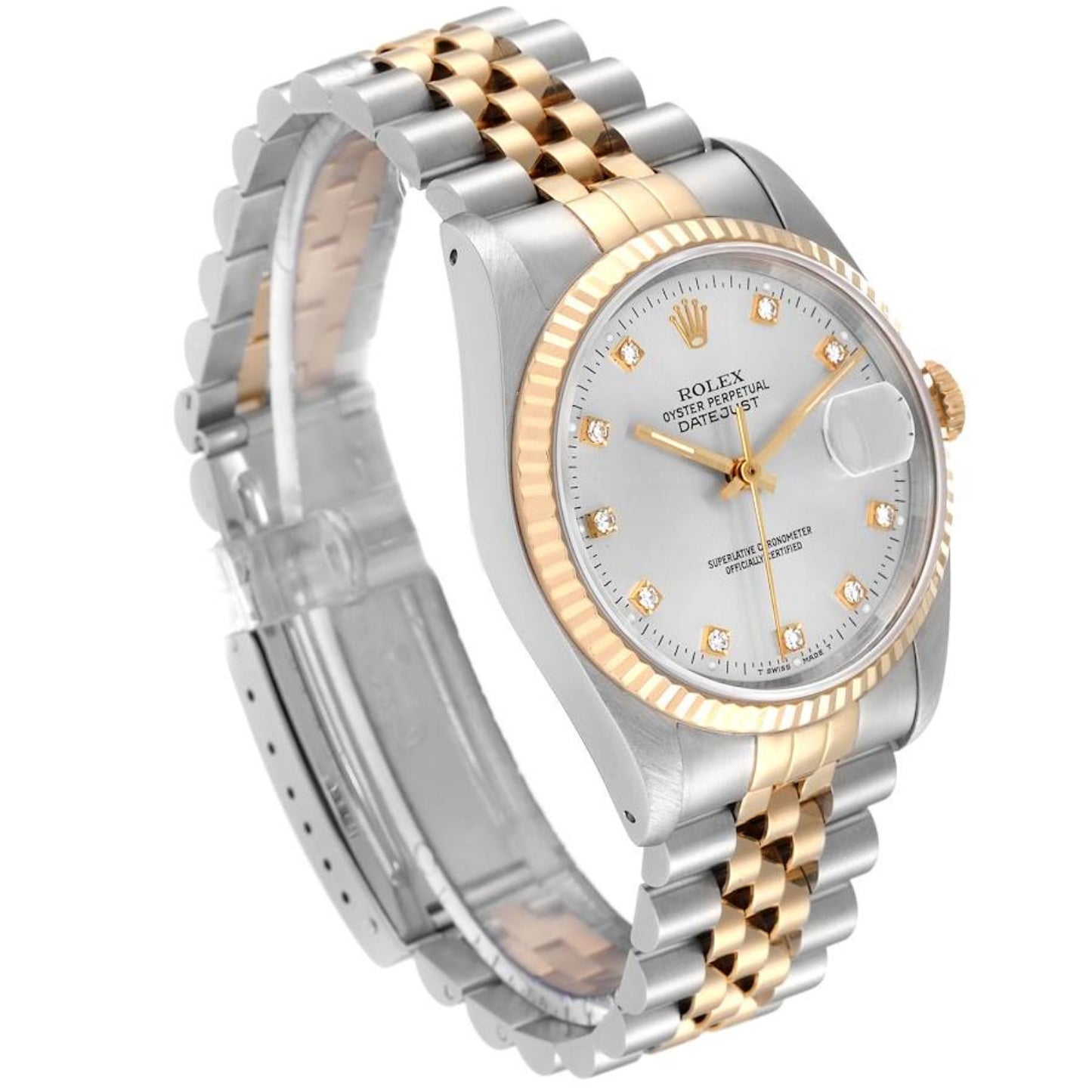 Rolex Datejust 36mm Steel Yellow Gold Silver Diamond Dial
