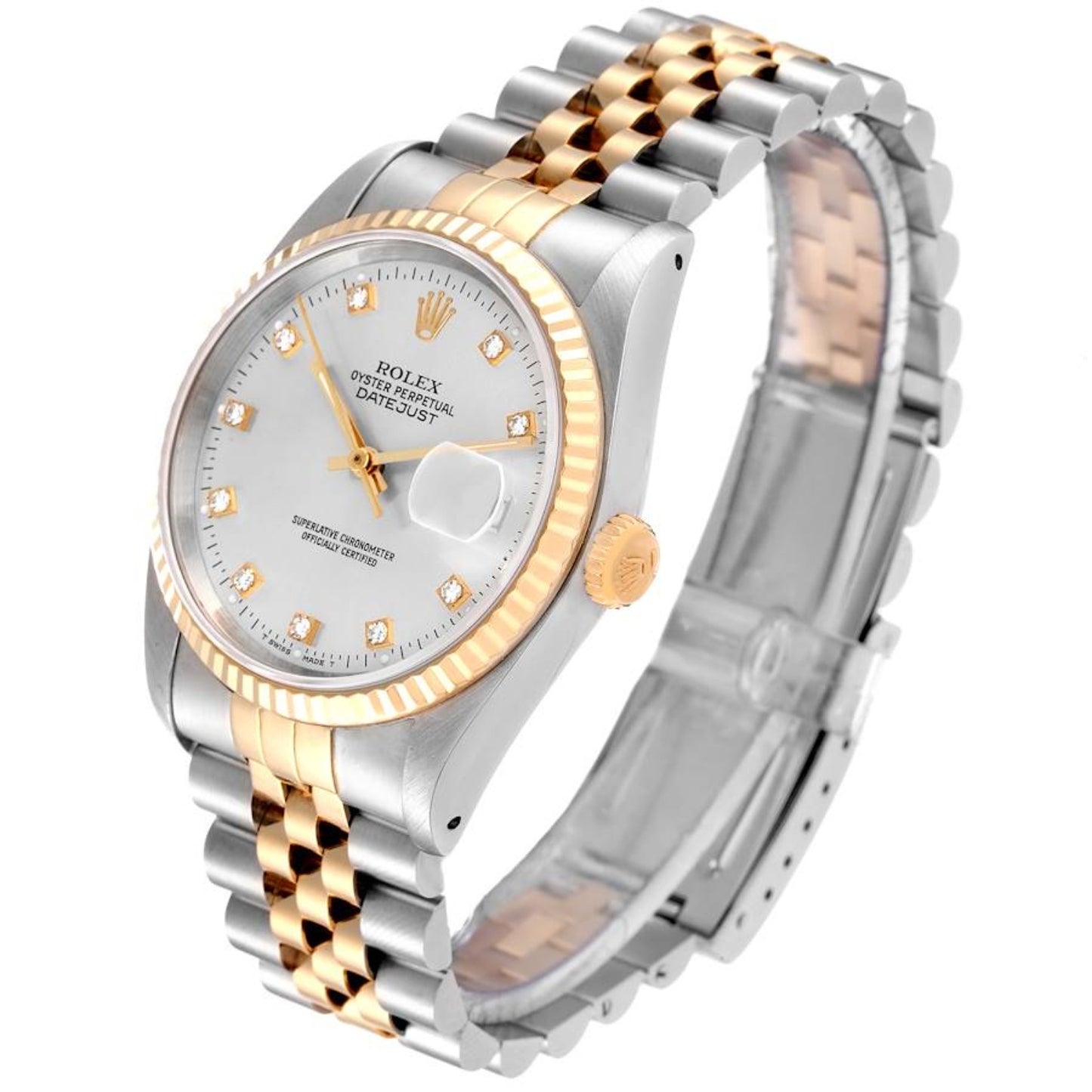 Rolex Datejust 36mm Steel Yellow Gold Silver Diamond Dial