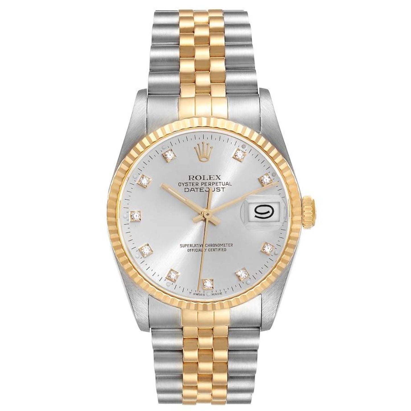 Rolex Datejust 36mm Steel Yellow Gold Silver Diamond Dial