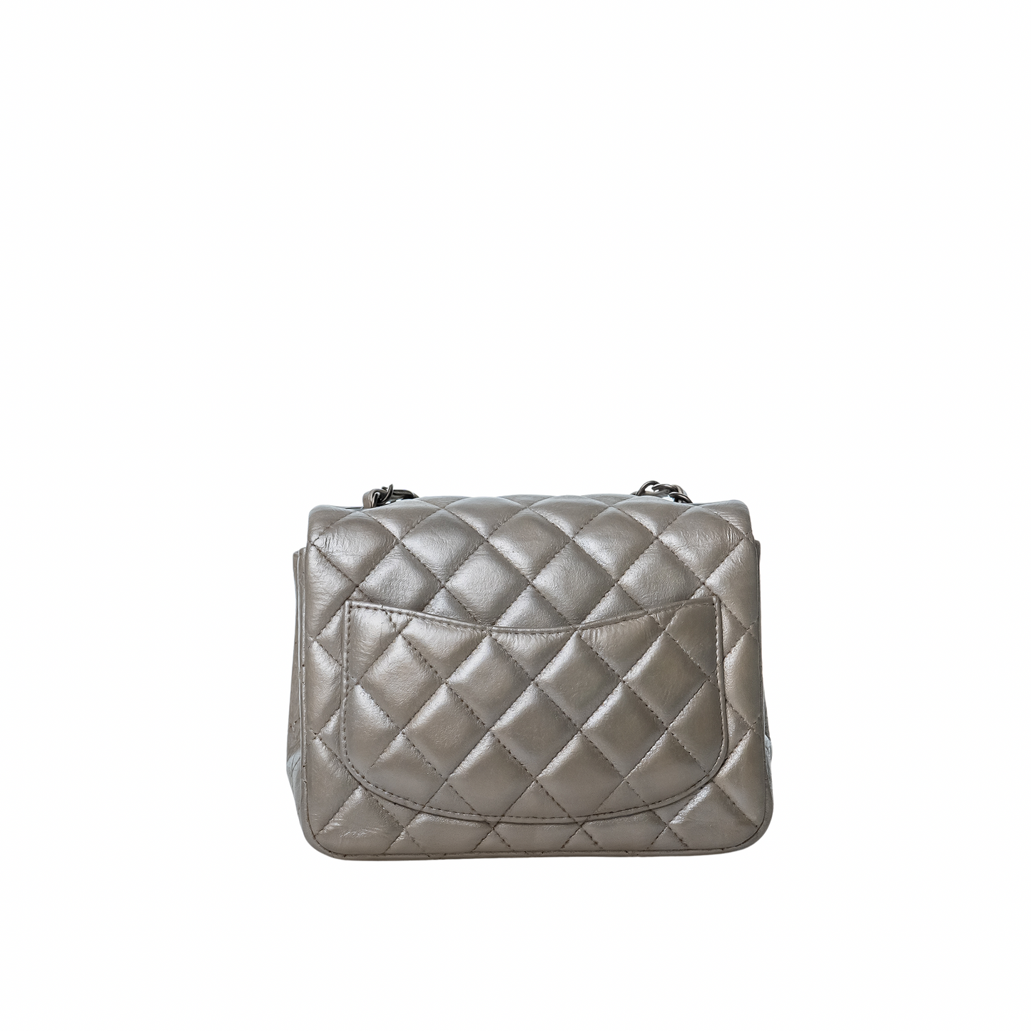 Metallic Lambskin Quilted Mini Square Flap Silver
