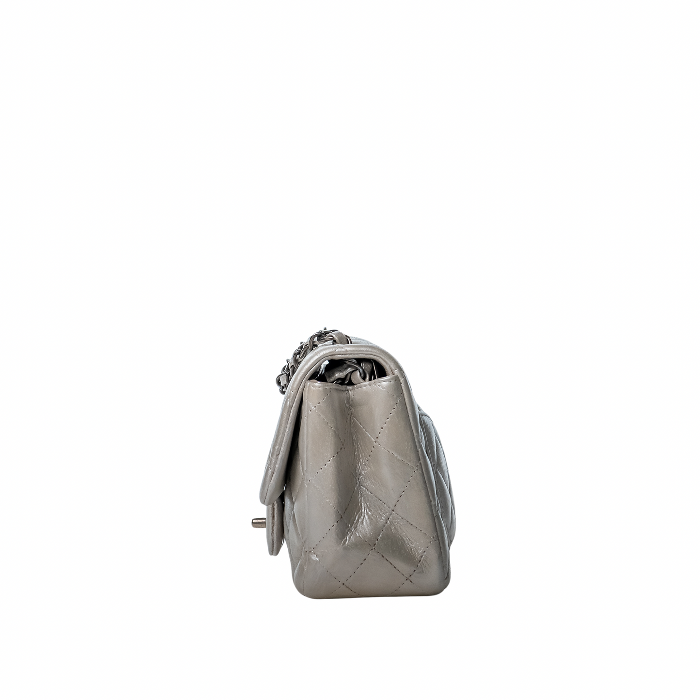 Metallic Lambskin Quilted Mini Square Flap Silver