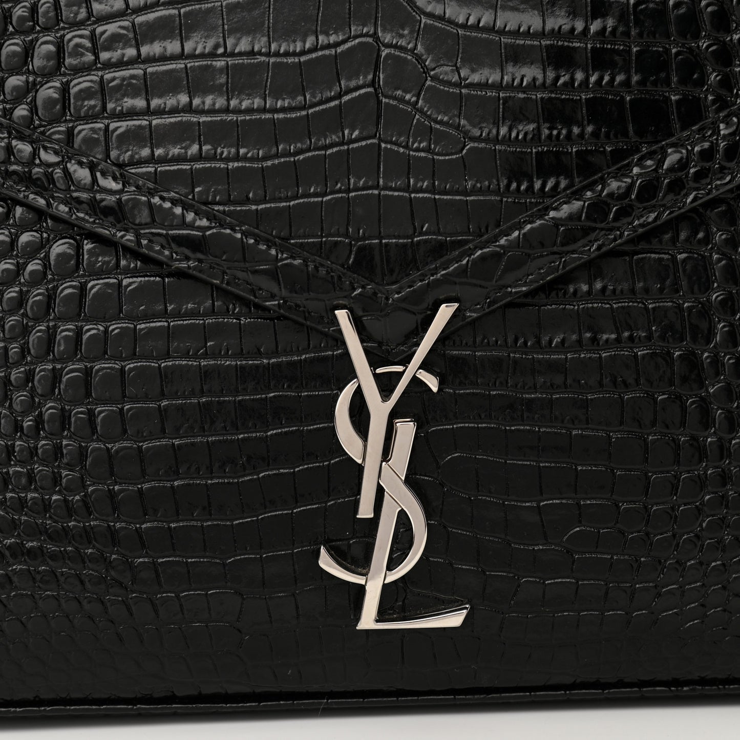 Calfskin Crocodile Embossed Medium Classic Monogram Cassandra Top Handle Black Rouge Legion