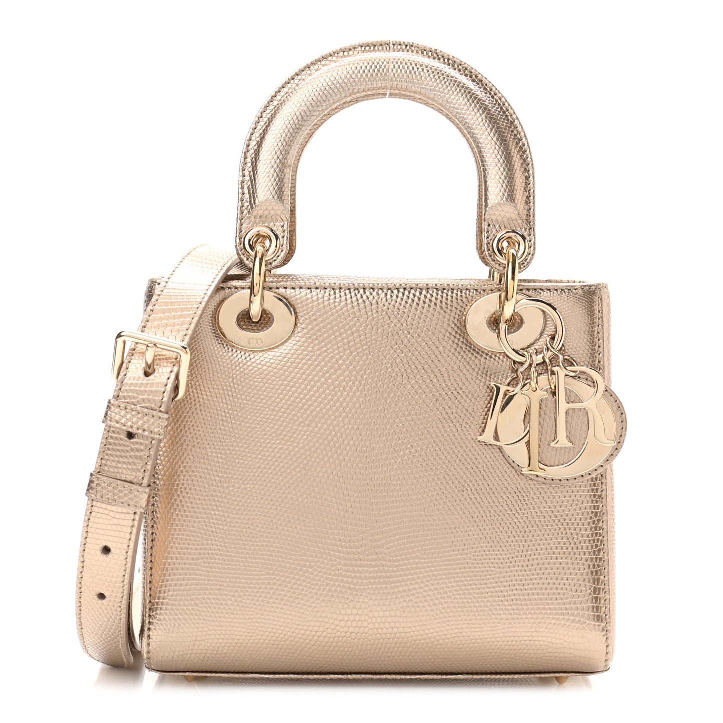 Metallic Lizard Small Lady Dior Gold