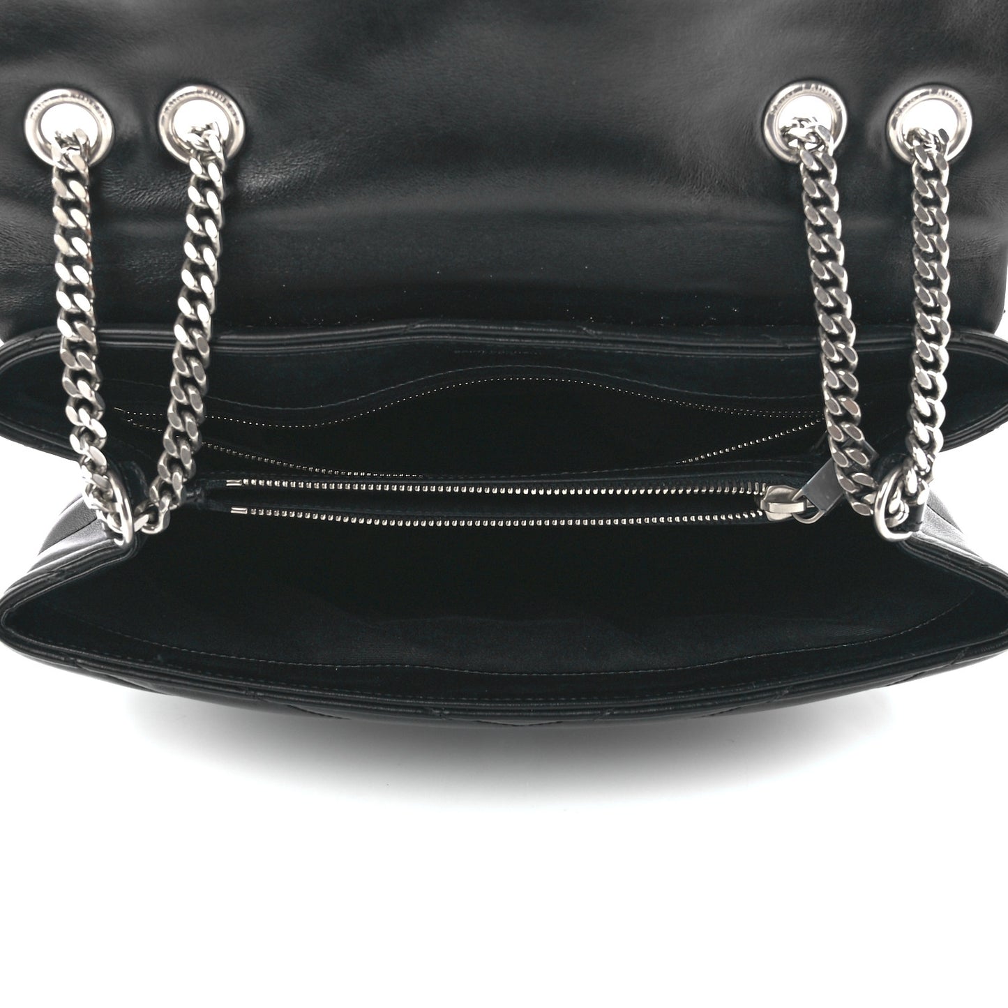 Calfskin Y Quilted Monogram Medium Loulou Chain Satchel Black