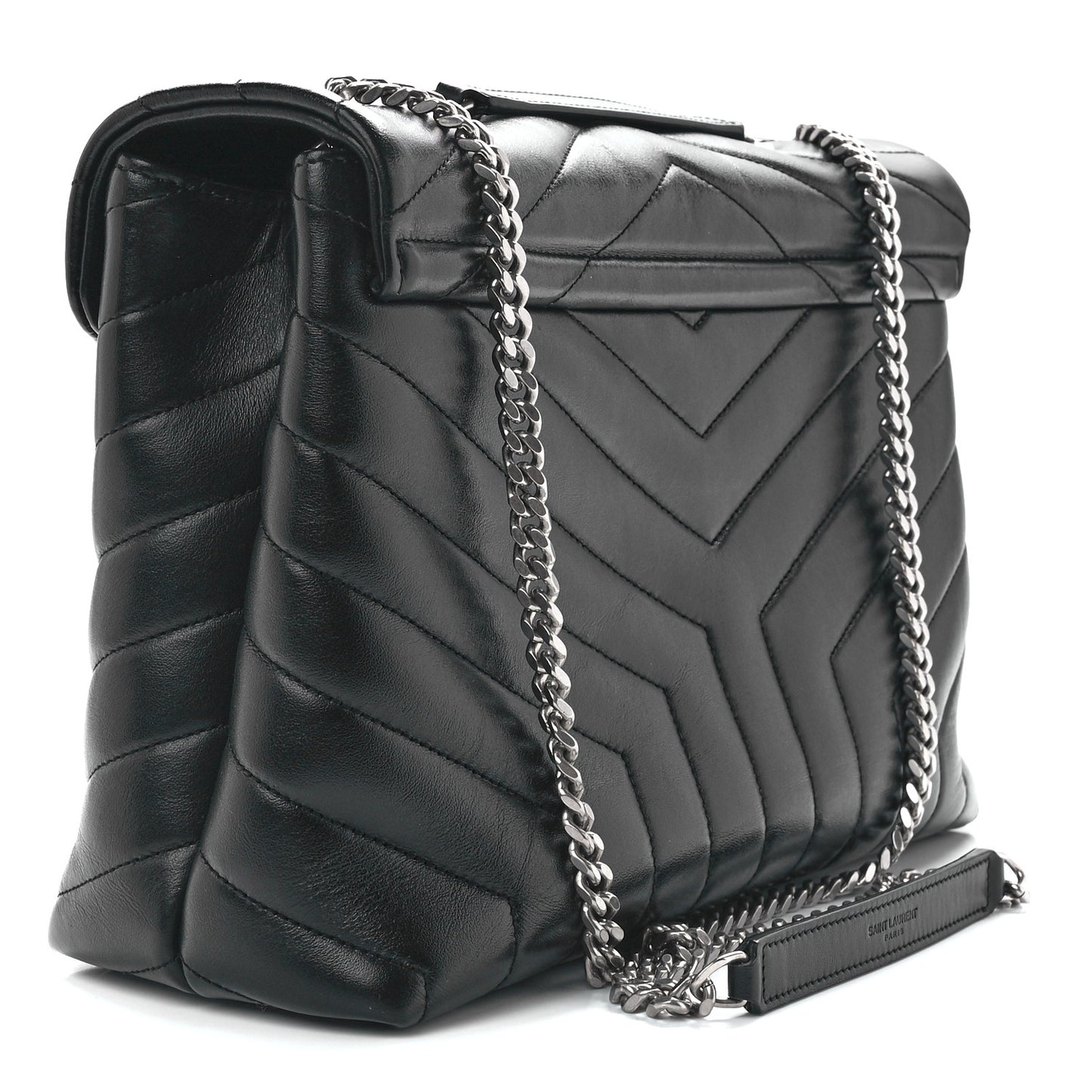 Calfskin Y Quilted Monogram Medium Loulou Chain Satchel Black