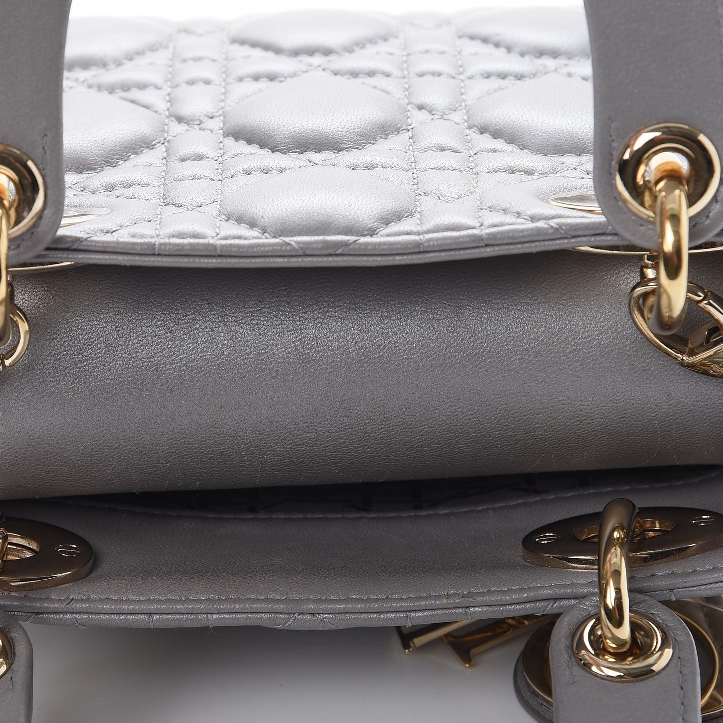 Metallic Lambskin Cannage Mini Lady Dior Grey