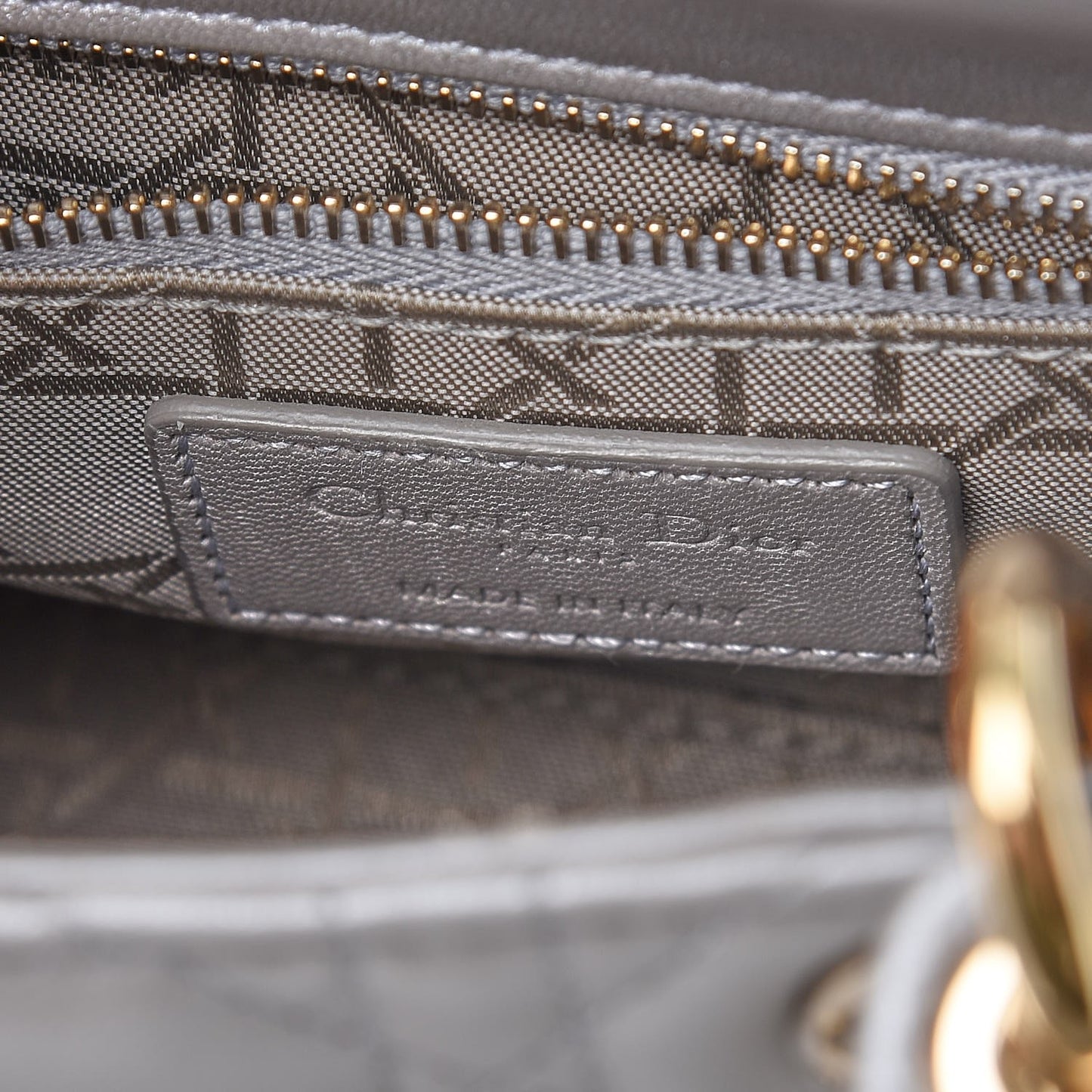 Metallic Lambskin Cannage Mini Lady Dior Grey