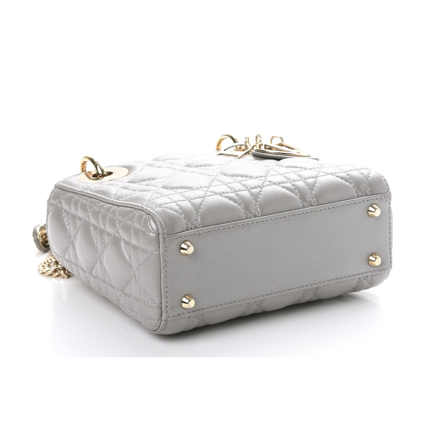 Metallic Lambskin Cannage Mini Lady Dior Grey
