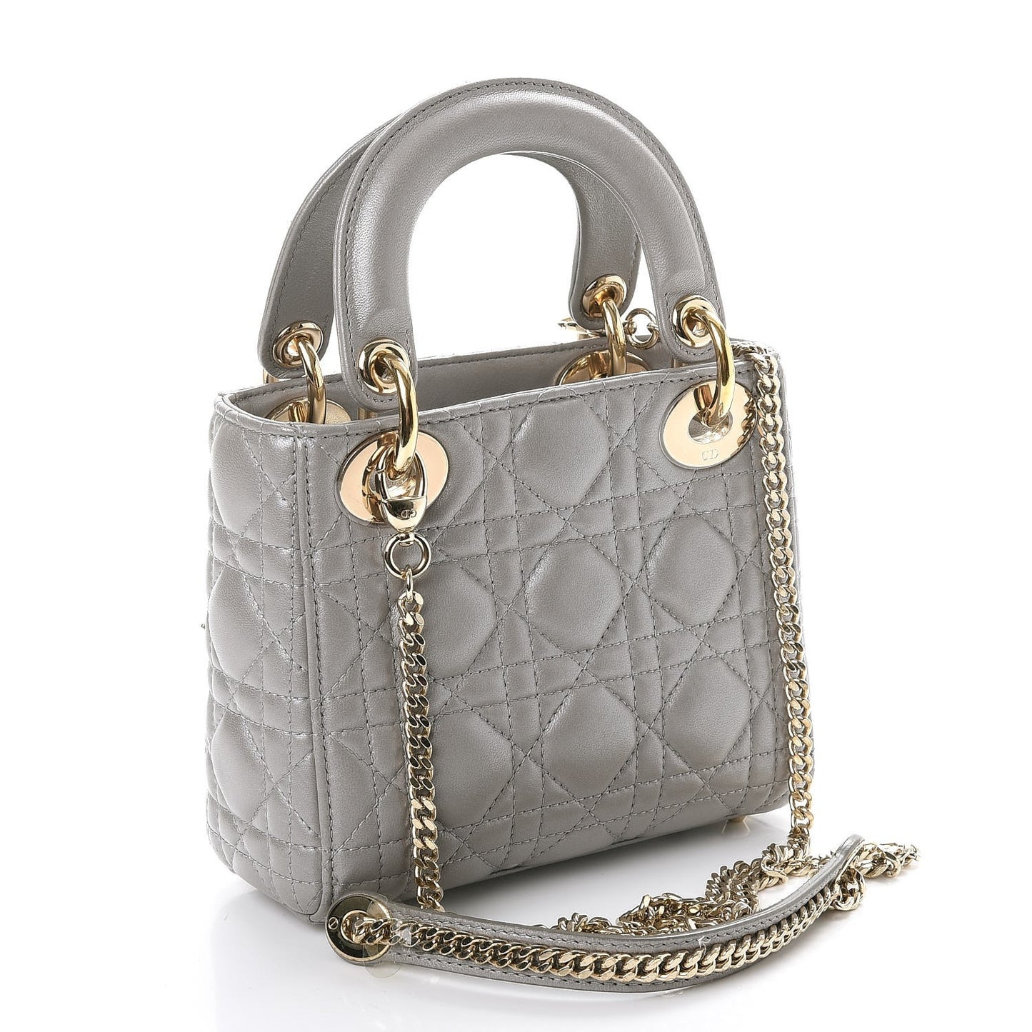 Metallic Lambskin Cannage Mini Lady Dior Grey