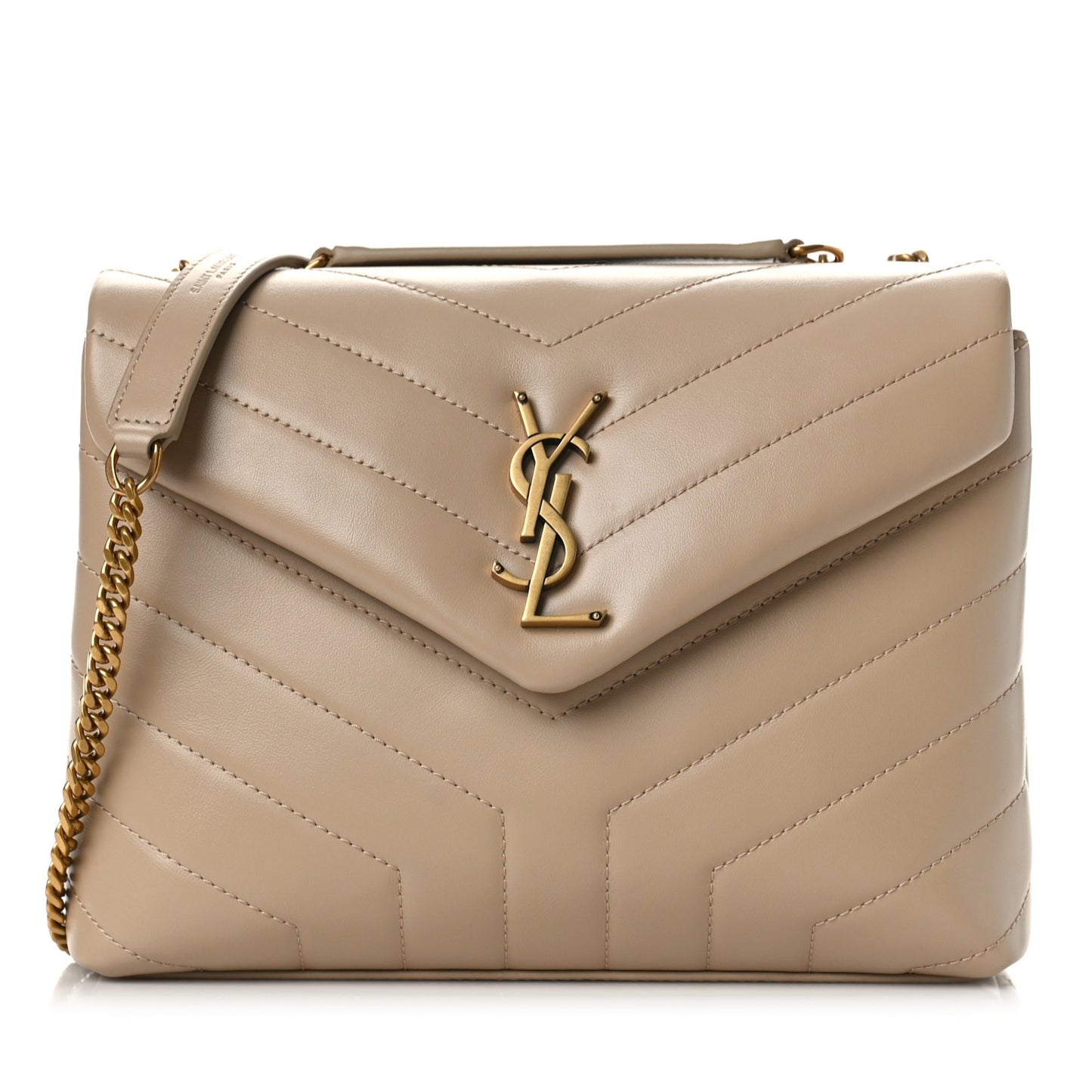 Calfskin Y Quilted Monogram Small Loulou Chain Satchel Dark Beige