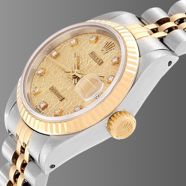 Rolex Datejust 26mm Steel Yellow Gold Diamond Dial Watch