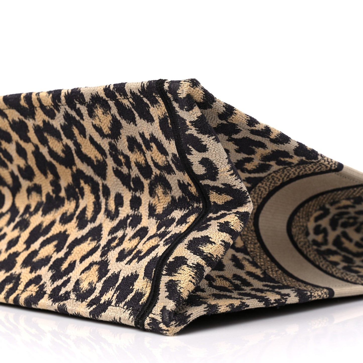 Canvas Mizza Embroidered Large Leopard Book Tote Beige