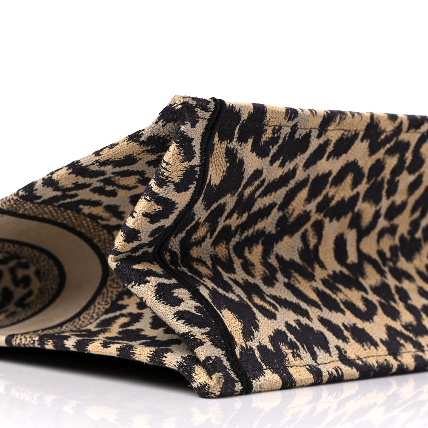 Canvas Mizza Embroidered Large Leopard Book Tote Beige