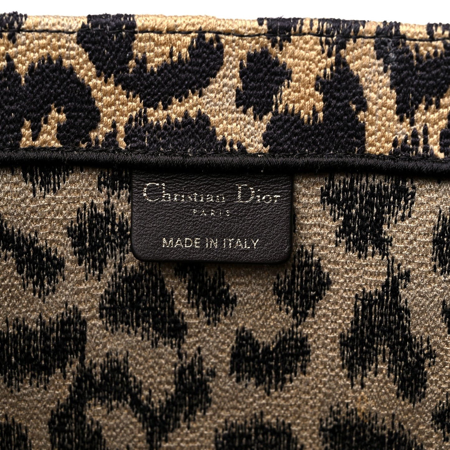 Canvas Mizza Embroidered Large Leopard Book Tote Beige