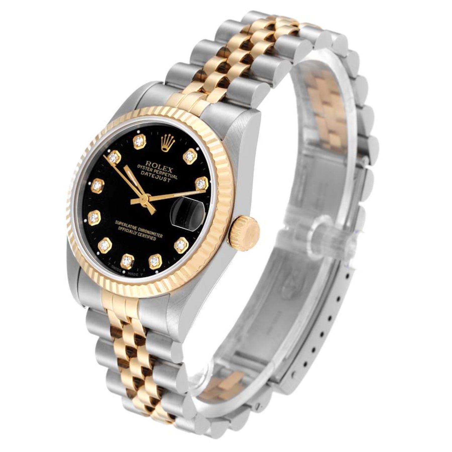 Rolex Datejust Midsize Steel Yellow Gold Black Diamond Ladies Watch