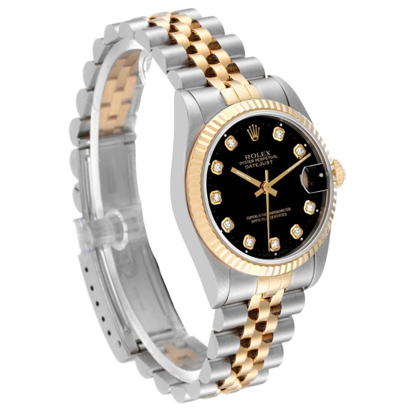 Rolex Datejust Midsize Steel Yellow Gold Black Diamond Ladies Watch