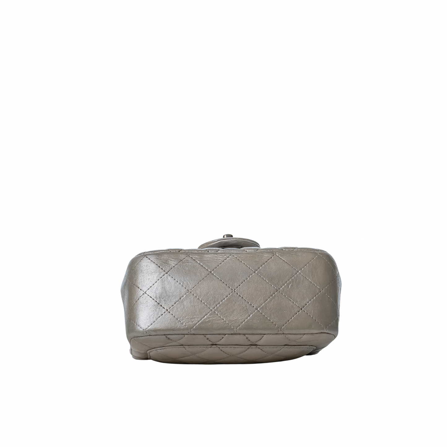 Metallic Lambskin Quilted Mini Square Flap Silver