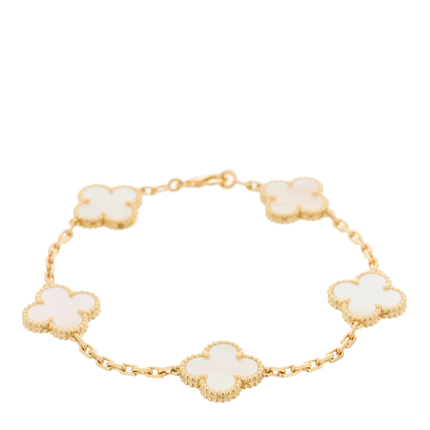 18K Yellow Gold Mother of Pearl 5 Motifs Vintage Alhambra Bracelet