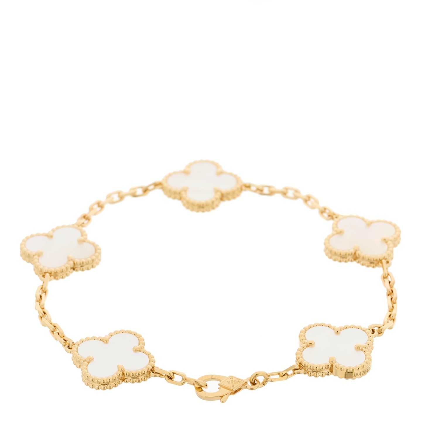 18K Yellow Gold Mother of Pearl 5 Motifs Vintage Alhambra Bracelet