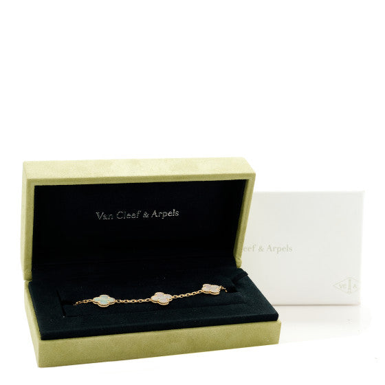 18K Yellow Gold Mother of Pearl 5 Motifs Vintage Alhambra Bracelet
