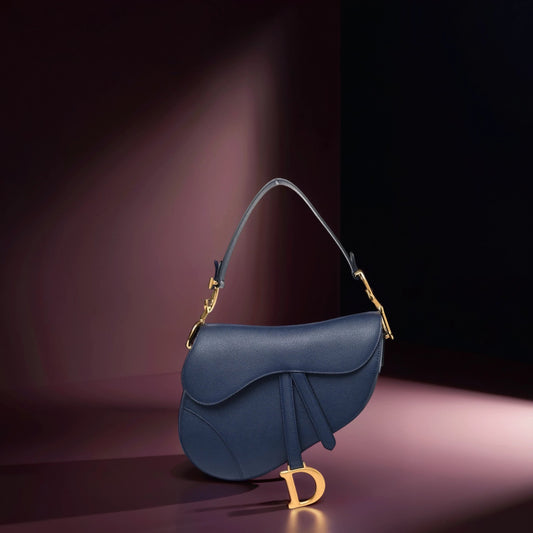 Grained Calfskin Saddle Bag Navy