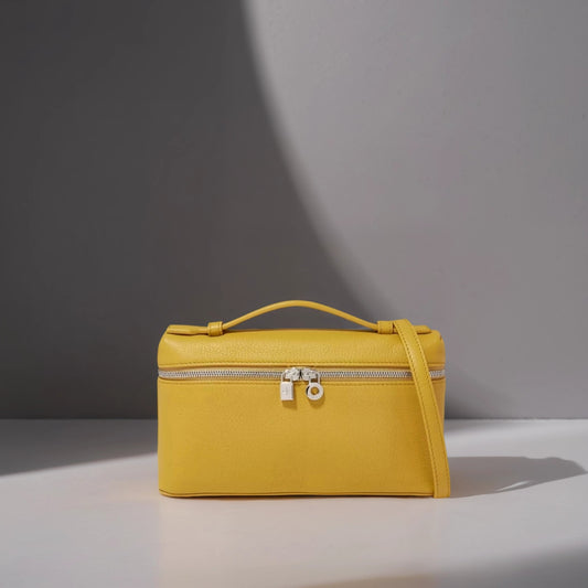 LORO PIANA Grained Calfskin L19 Extra Pocket Pouch Yellow