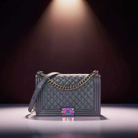 Iridescent Goatskin Quilted New Medium Boy Flap Purple