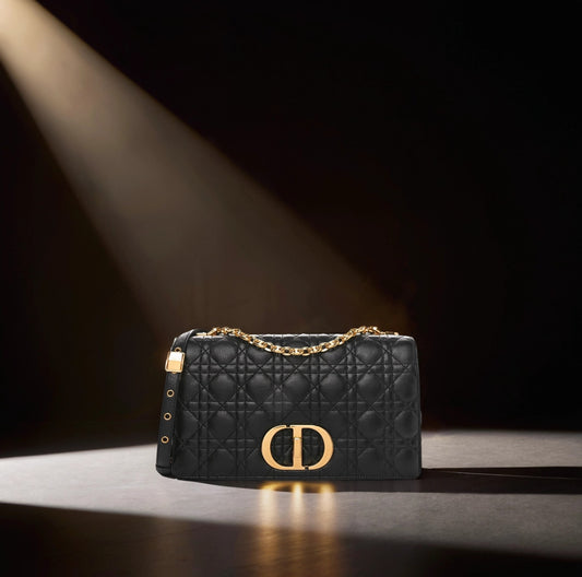 Grained Calfskin Cannage Large Caro Bag Black