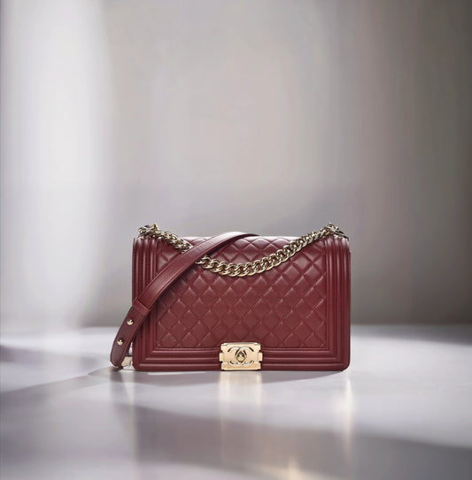 Lambskin Quilted New Medium Boy Flap Dark Red