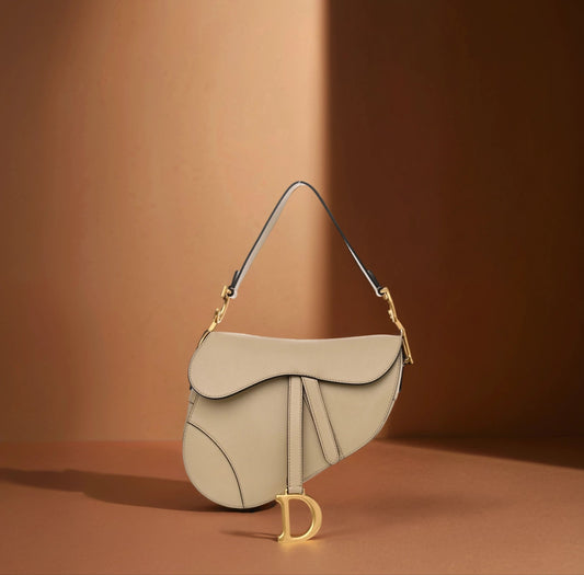 Grained Calfskin Saddle Bag With Strap Sand