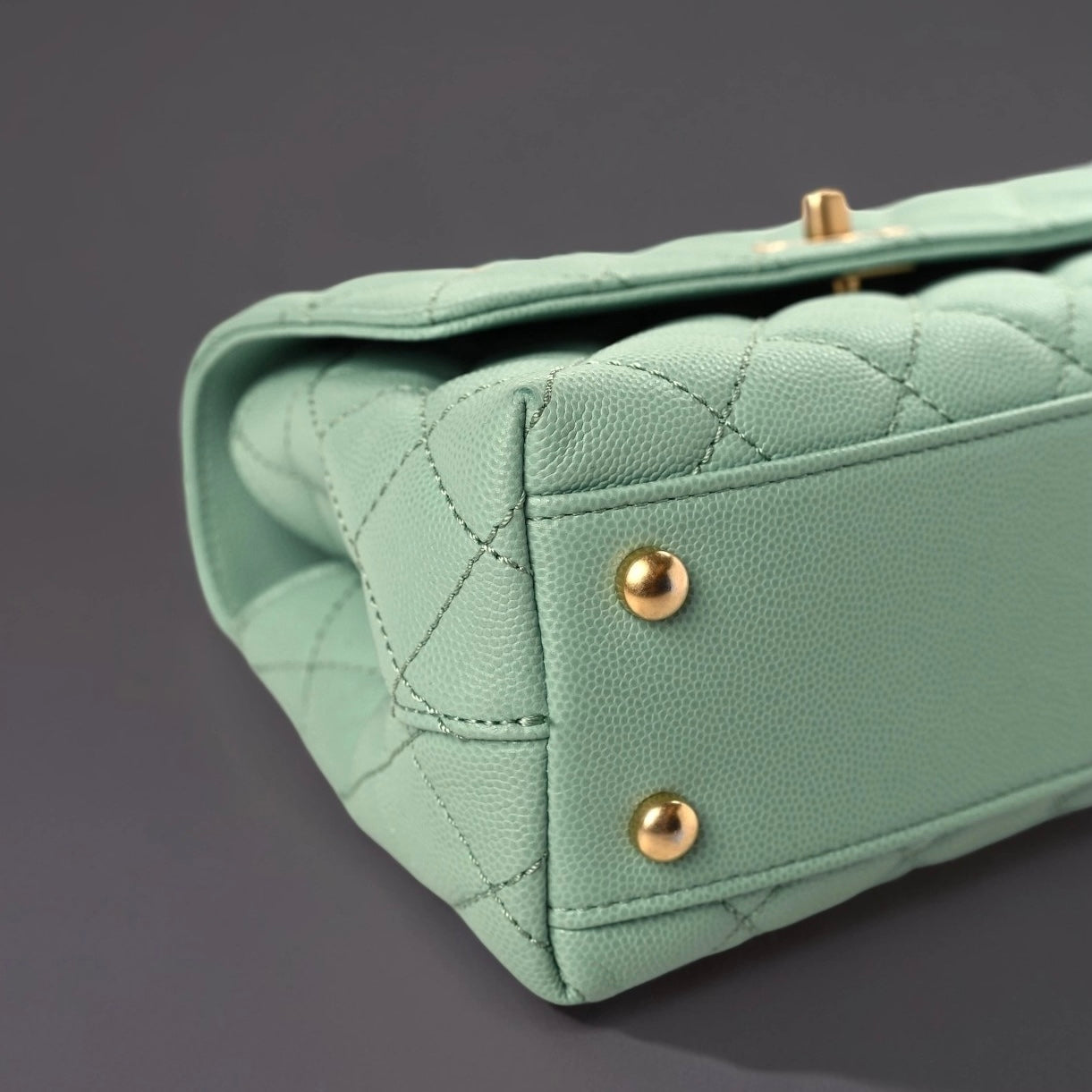 Caviar Quilted Mini Coco Chain Handle Flap Light Green