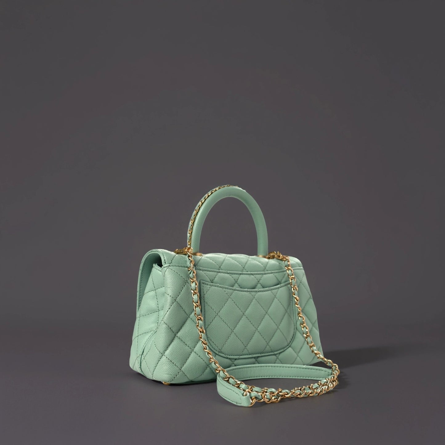 Caviar Quilted Mini Coco Chain Handle Flap Light Green
