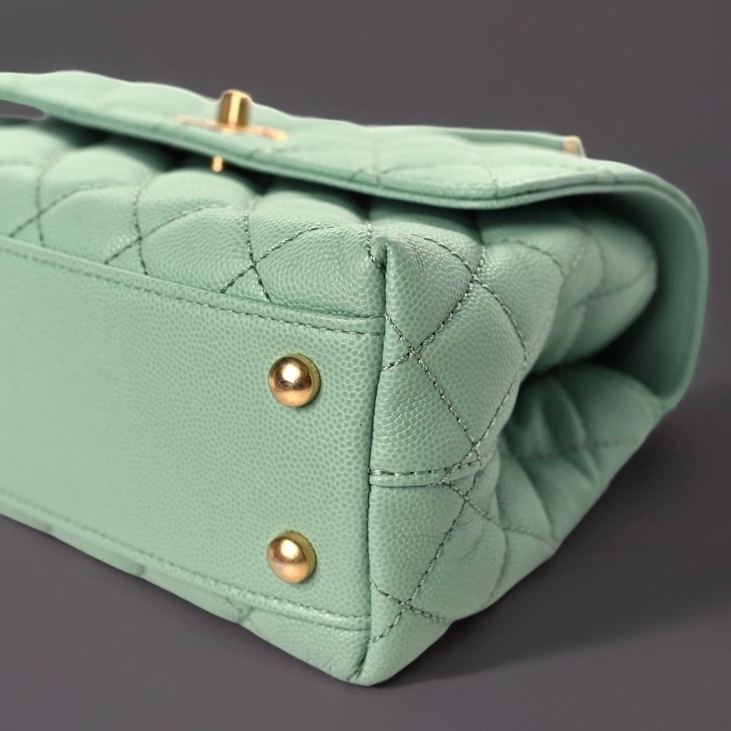 Caviar Quilted Mini Coco Chain Handle Flap Light Green