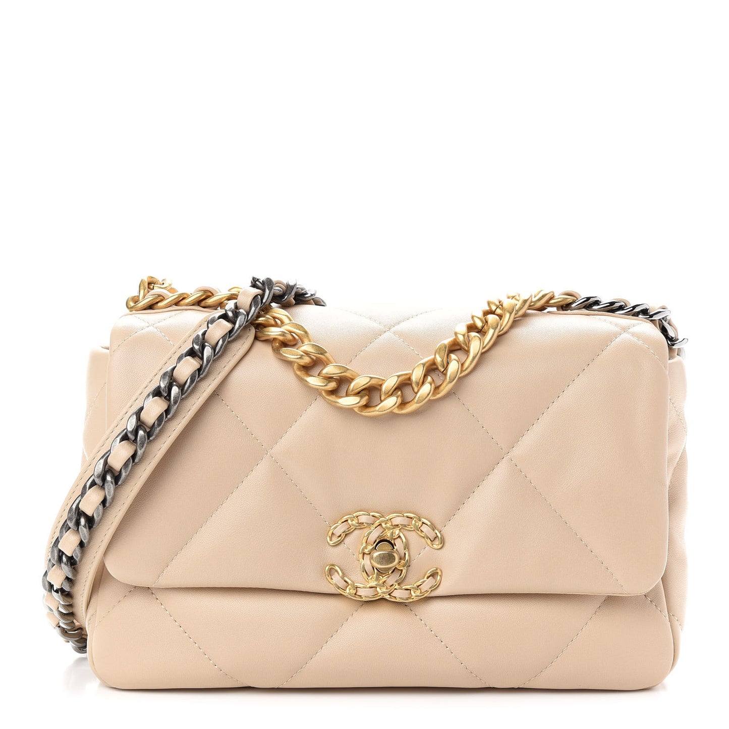 Lambskin Quilted Medium Chanel 19 Flap Beige