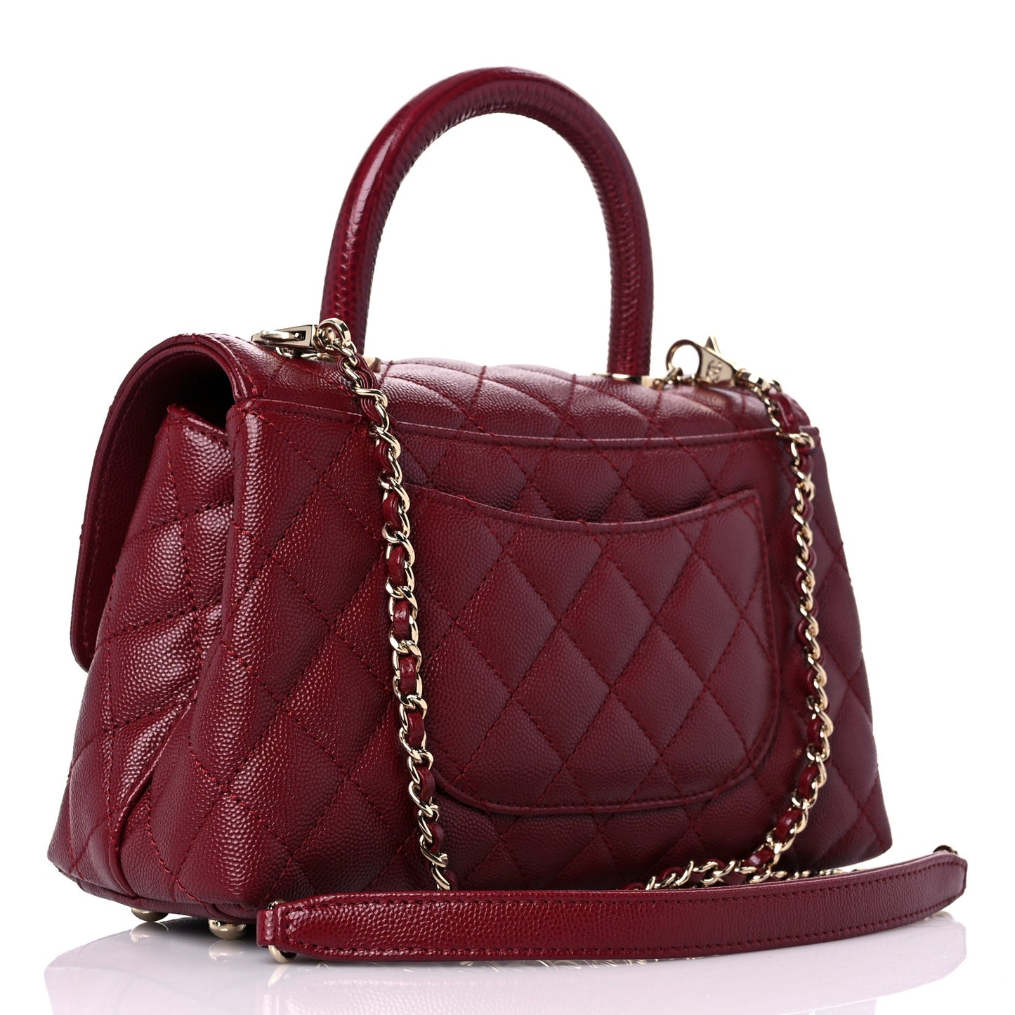 Caviar Lizard Embossed Quilted Mini Coco Handle Flap Burgundy