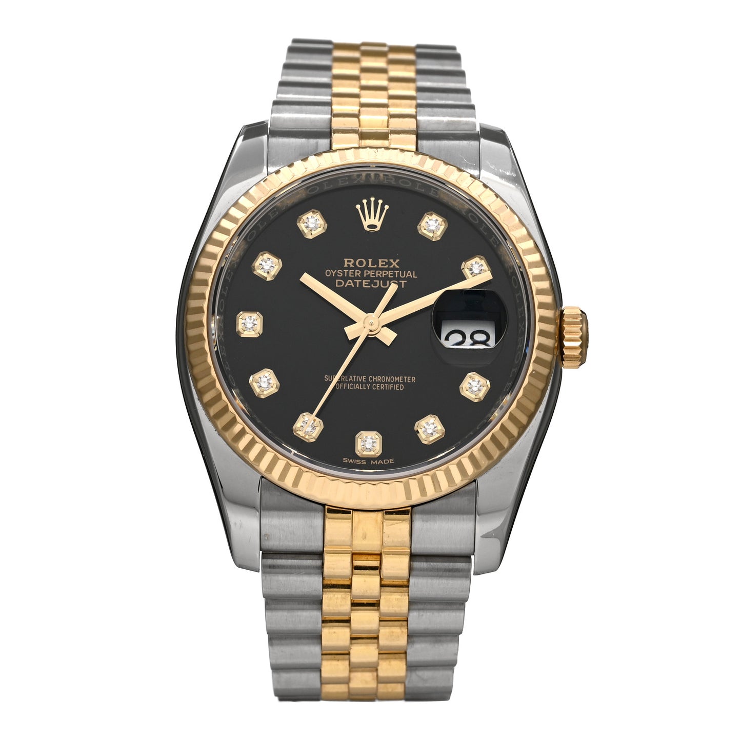 18K Yellow Gold Diamond 36mm Oyster Perpetual Datejust Watch Black