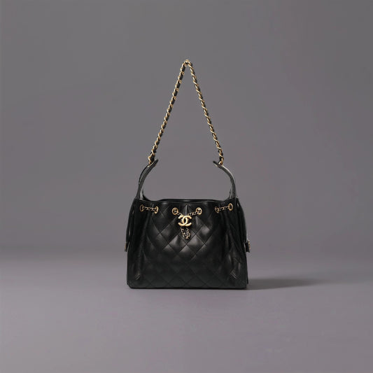 Lambskin Quilted Small Chanel 25 Handbag Black