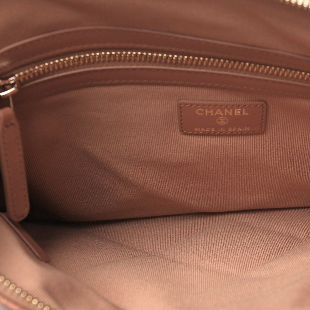 Goatskin Quilted Large Chanel 19 Pouch Light Pink