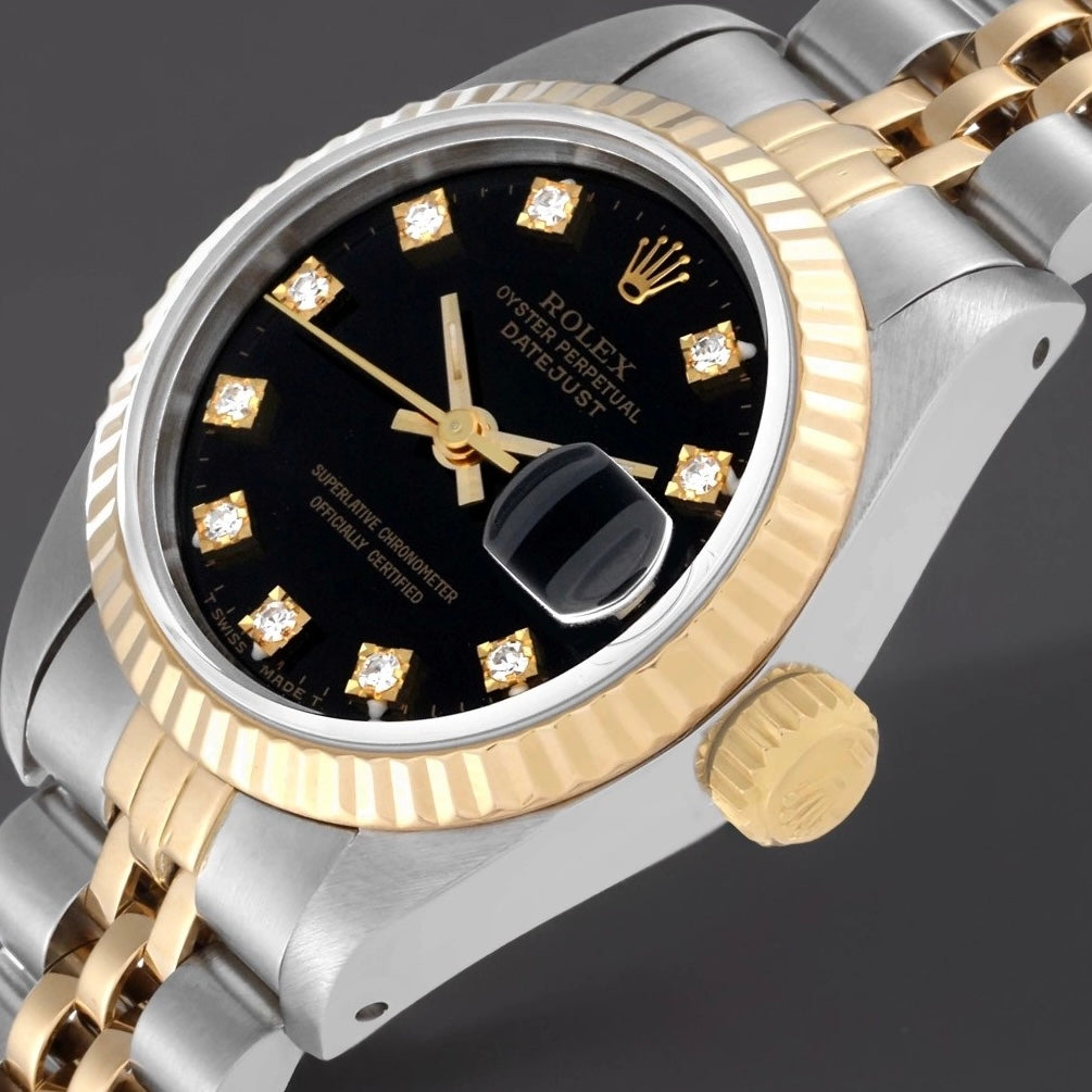 Rolex Datejust 26 Steel Yellow Gold Black Diamond Dial Ladies Watch