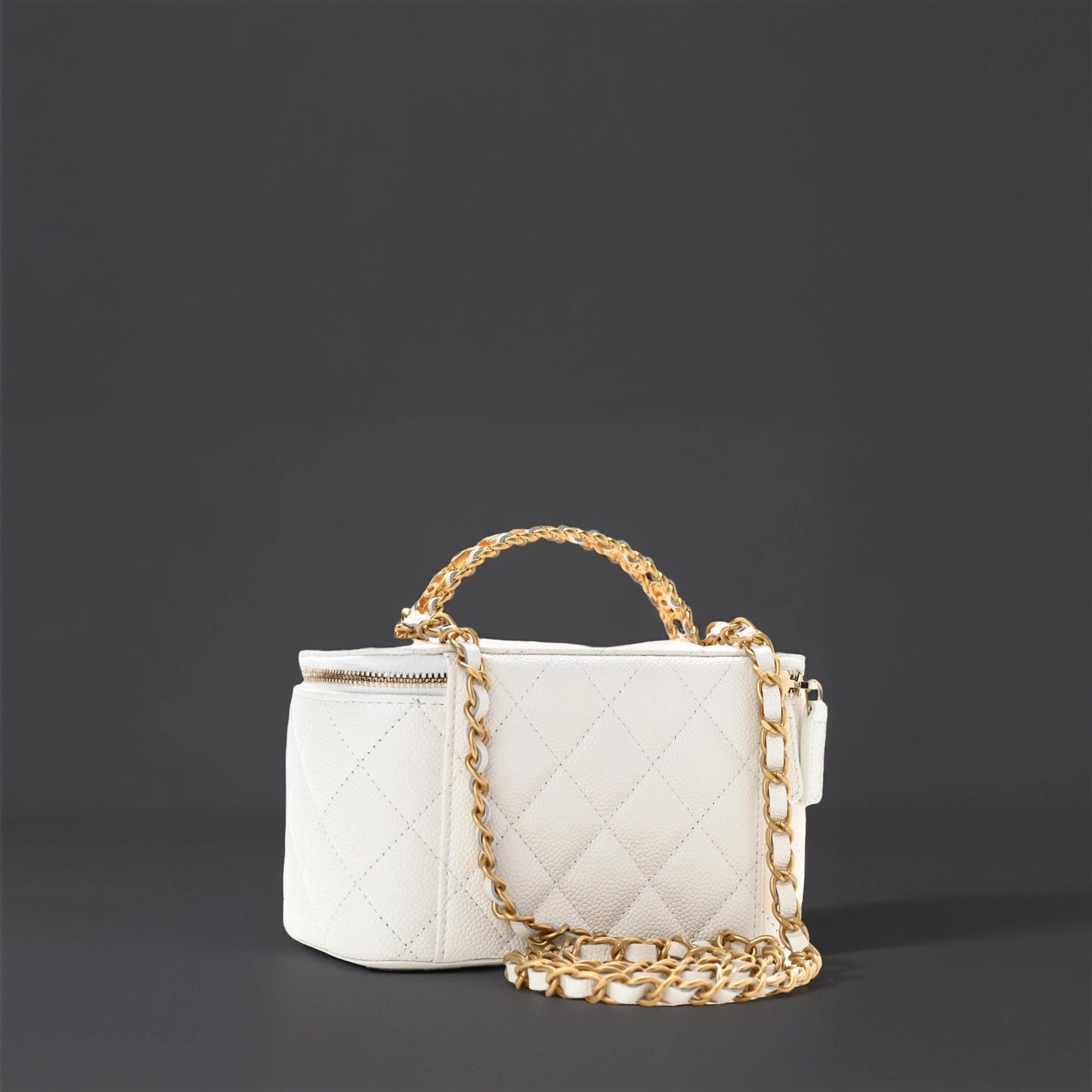 Shiny Caviar Quilted Pick Me Up Vanity Case White