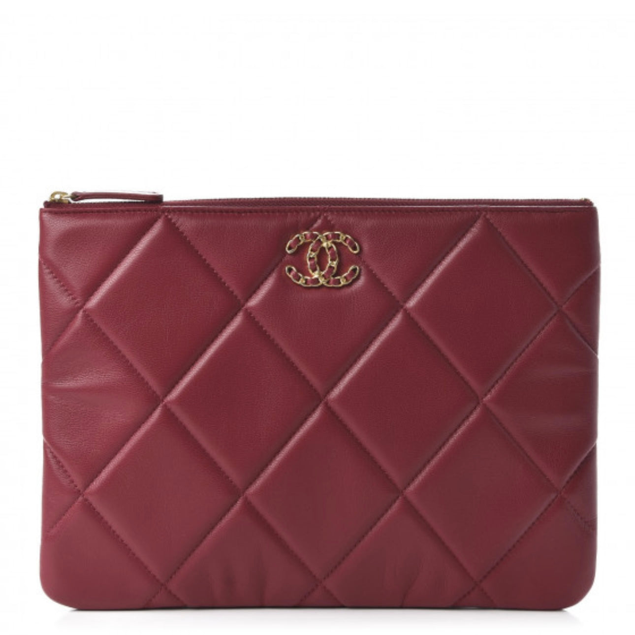 Goatskin Quilted Large Chanel 19 Cosmetic Case Red