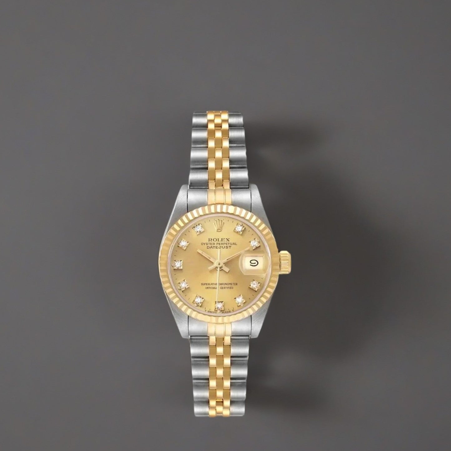 All photos are of the actual watch in stock Rolex Datejust 26mm Steel Yellow Gold Diamond Dial Ladies Watch
