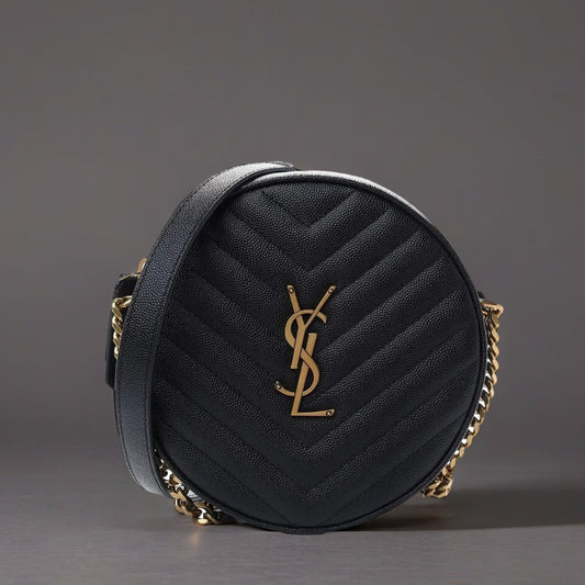 Grain De Poudre Matelasse Chevron Quilted Round Vinyle Camera Bag Black