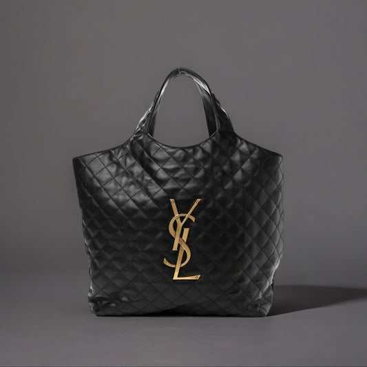 Lambskin Quilted Maxi Icare Shopping Tote Black