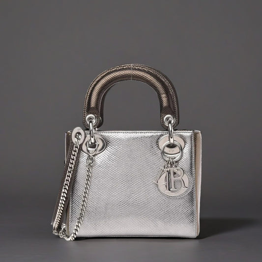 Metallic Karung Mini Lady Dior Silver Bronze