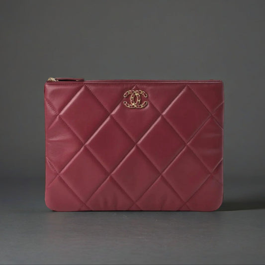 Goatskin Quilted Large Chanel 19 Cosmetic Case Red