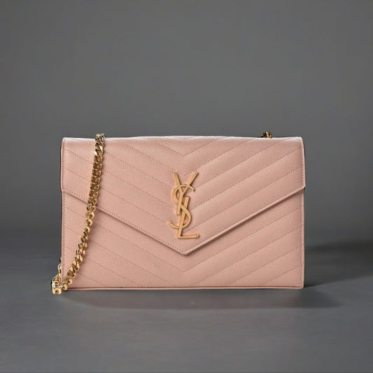 Grain De Poudre Matelasse Chevron Monogram Chain Wallet Pale Blush
