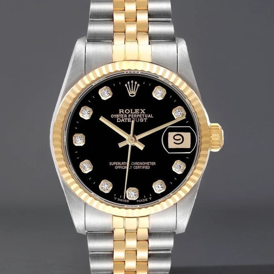 Rolex Datejust 31mm Midsize Diamond Steel Yellow Gold Black