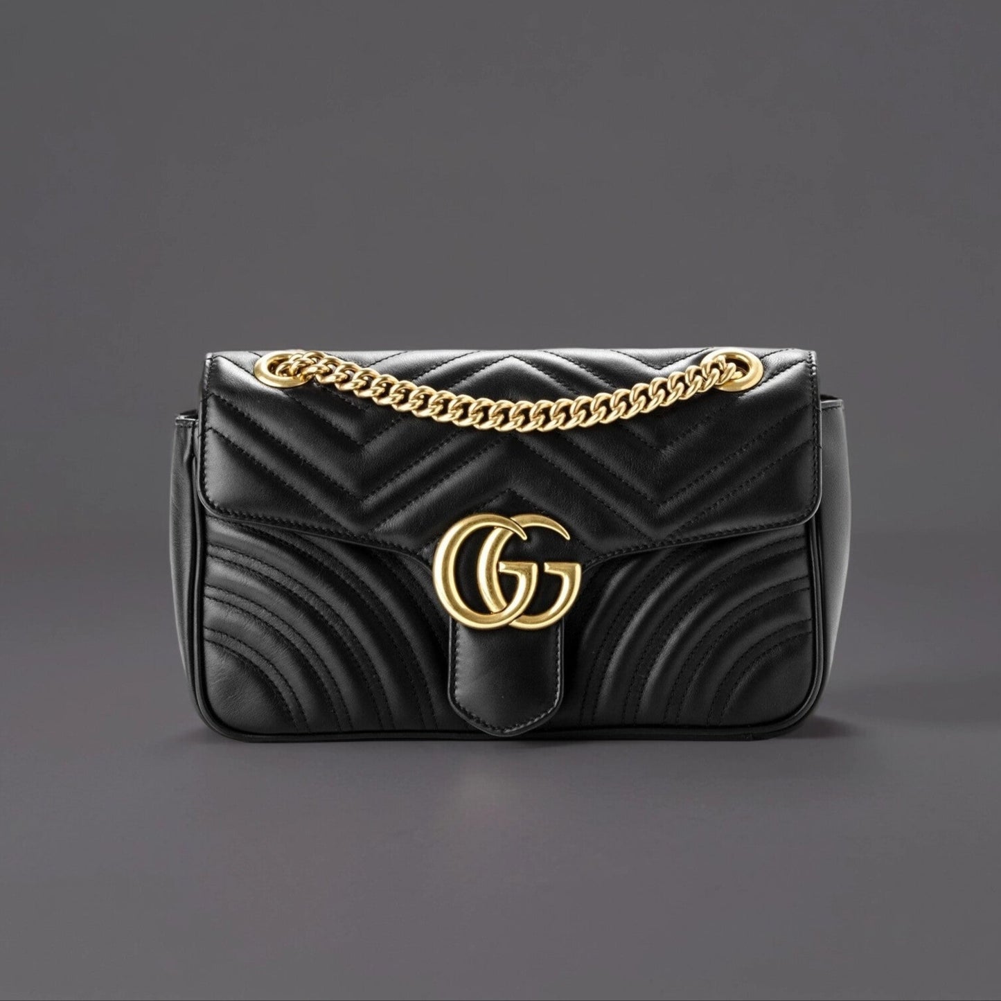 Calfskin Matelasse Small GG Marmont Shoulder Bag Black