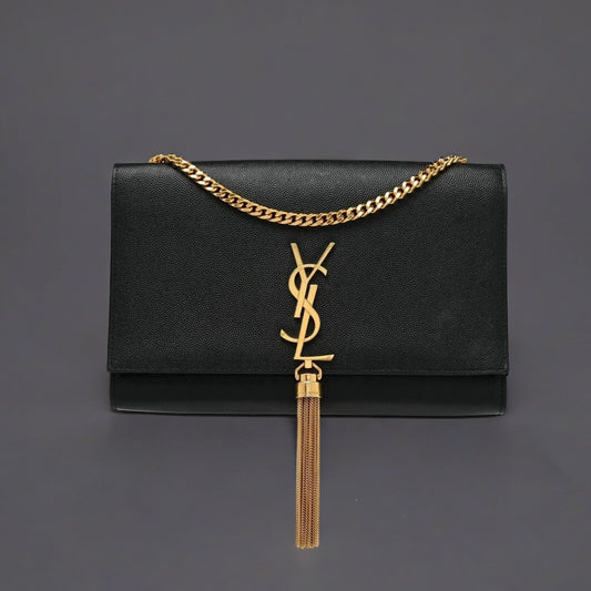 Grain De Poudre Calfskin Medium Classic Monogram Kate Tassel Satchel Black